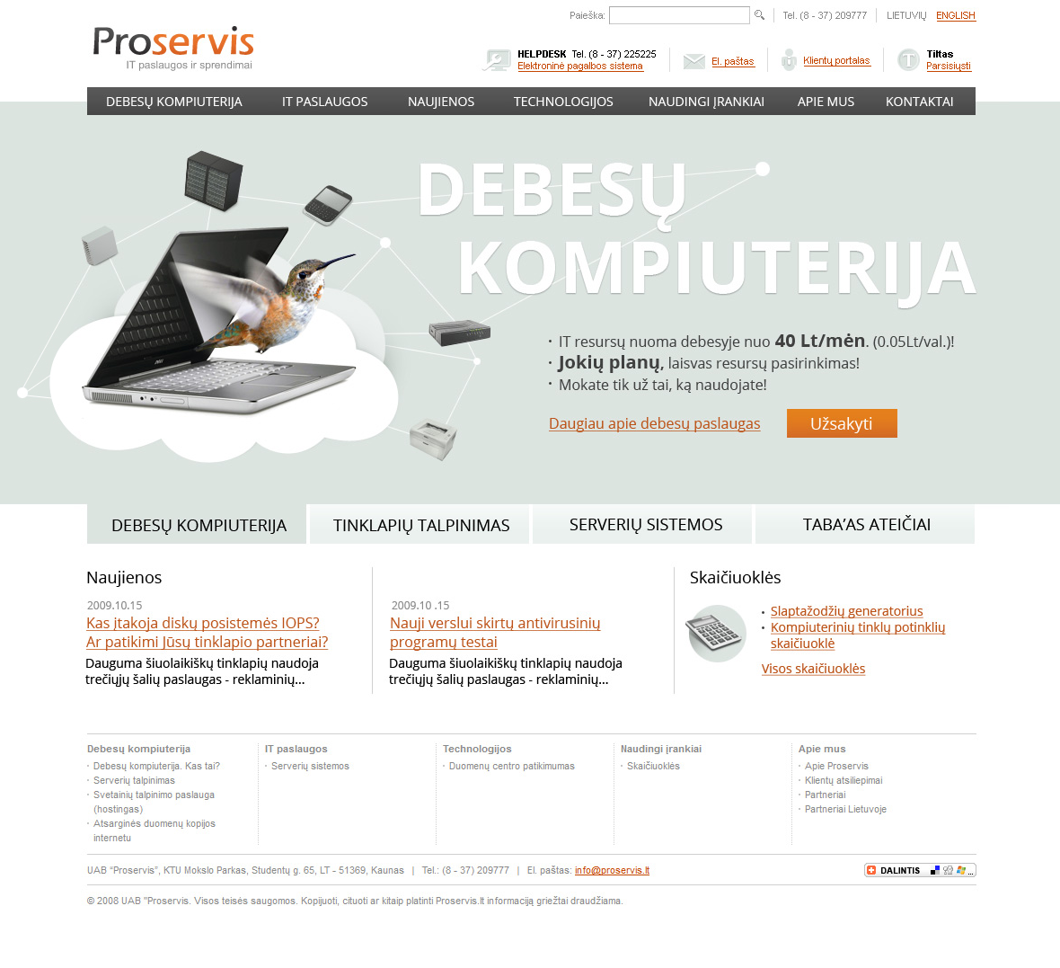 Proservis IT Cloud Computing home page design